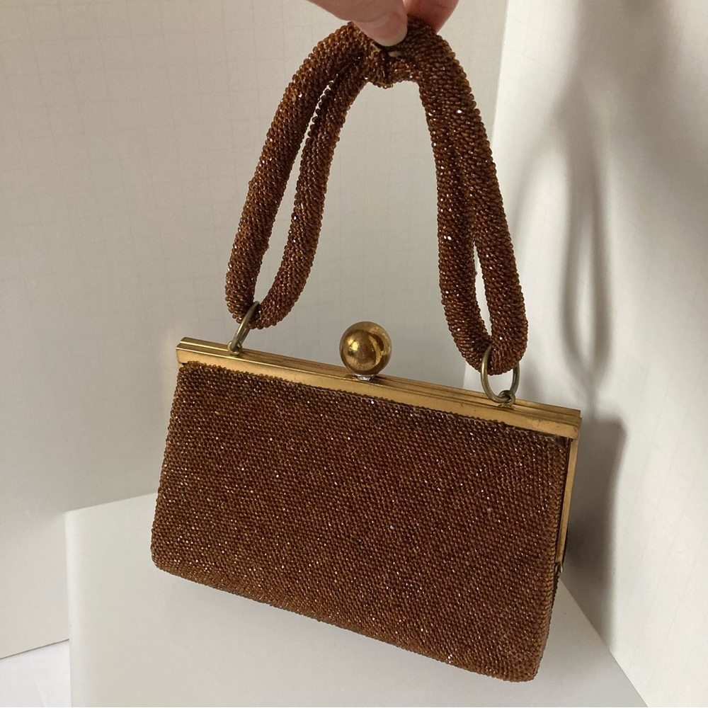 Vintage 1940s Fre Mor style beaded brown handbag